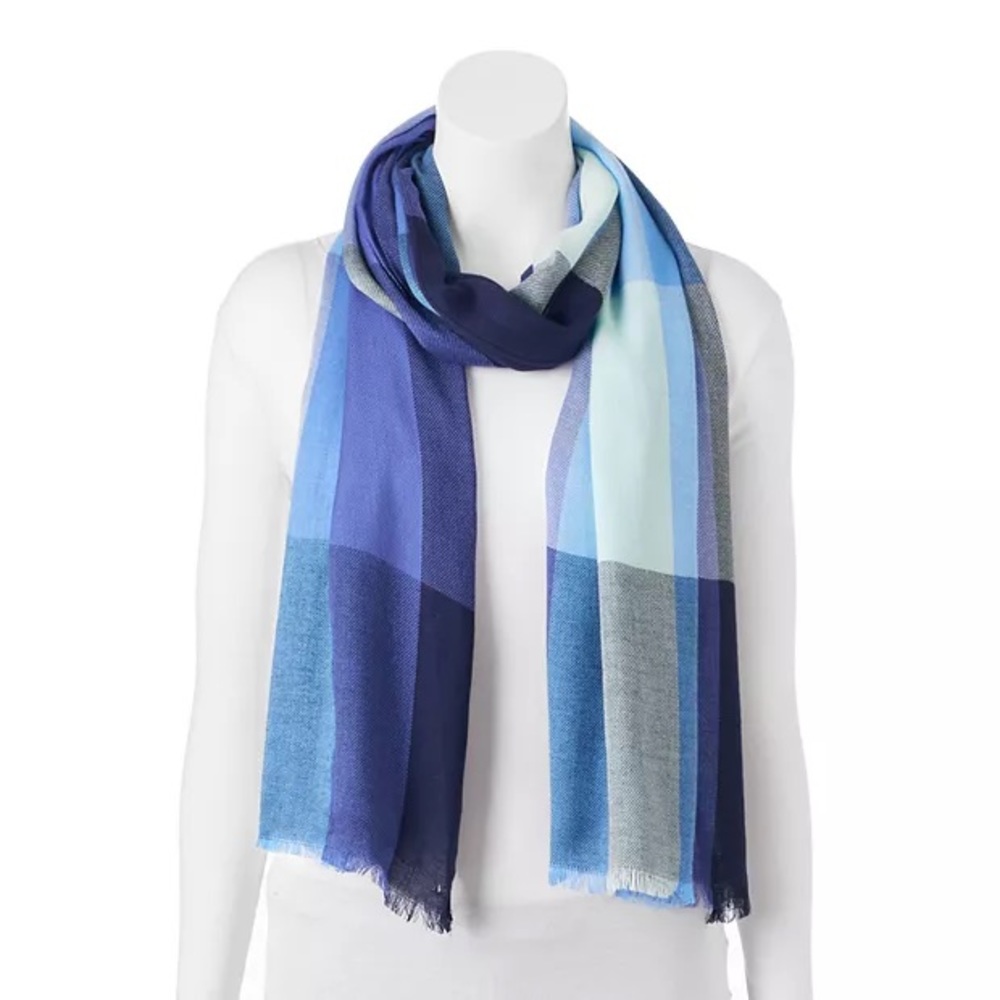 NWT Apt. 9 Yarn Dyed Colorblock Pashmina Oblong Scarf in Cool Blue